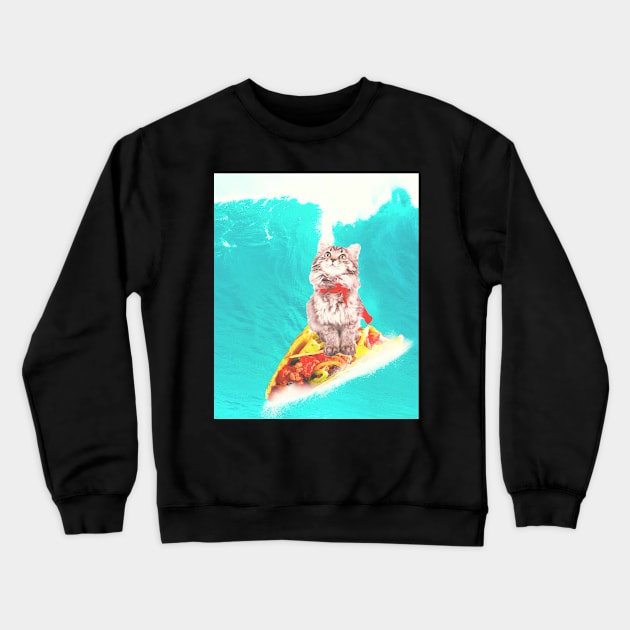 Kitty Cat Surfing Taco Crewneck Sweatshirt by Random Galaxy